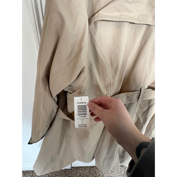 Torrid Outlander Belted Trench Coat Khaki Tartan Plaid Lining Plus Size 4X New - Picture 3 of 5